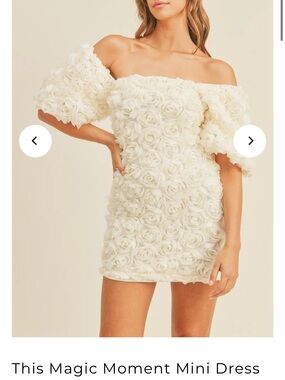 Off-Shoulder Ivory Rosette Mini Dress